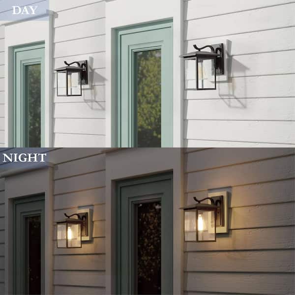 Matte Black Outdoor Sconce for Entryway Porch Patio Gazebo Pergola, 1-Light Rust-Proof Wall Light with Seedy Glass Shade