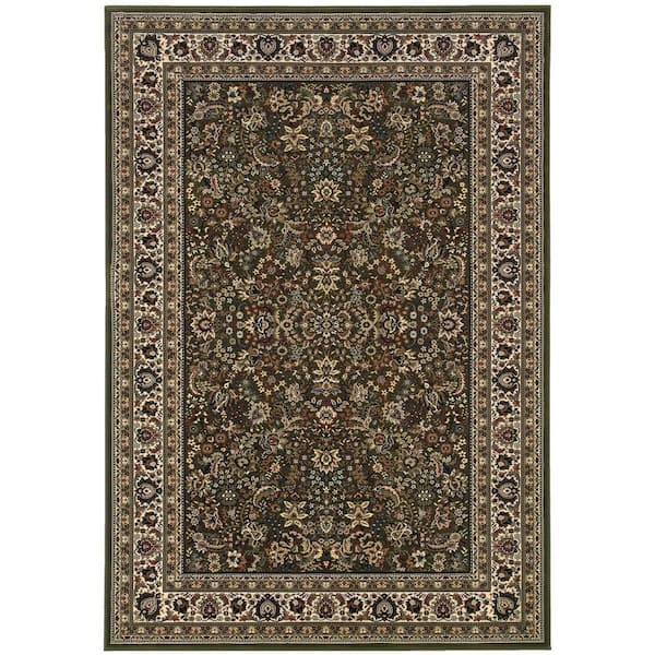 8 ft. x 11 ft. Ivory, Green Geometric Washable Rectangular Area Rug