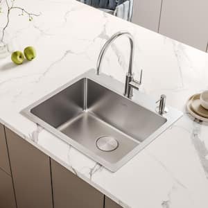 16-Gauge Stainless Steel 23 in. Single Bowl Drop-in Workstation Kitchen Sink