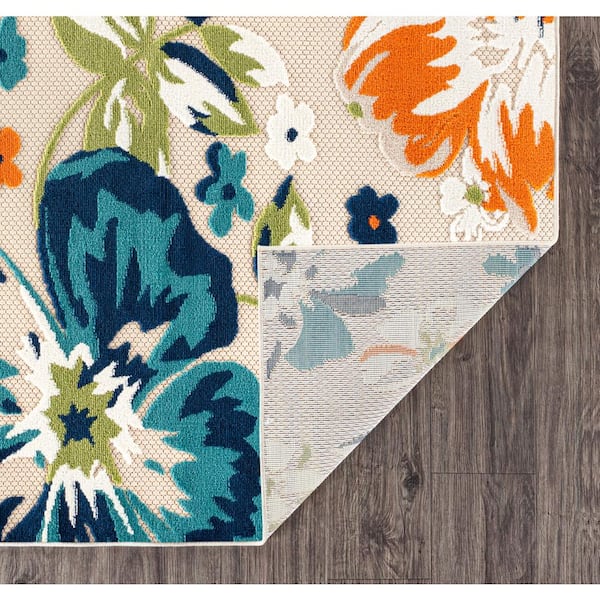 Contemporary Floral Blue 5' x 7' Indoor/Outdoor Area Rug