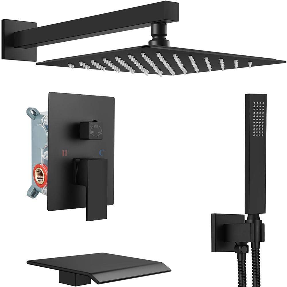 3-Spray 12 in. Dual Shower Head and Handheld Shower Head Wall Mounted in Matte Black price history on PriceWatchPro