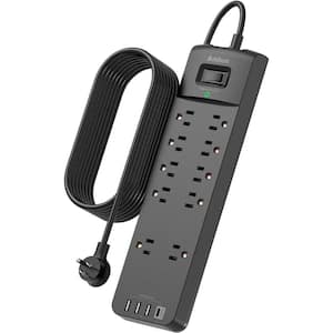 10-Outlet Power Strip Surge Protection with 12 ft. Long Extension Cord, Black