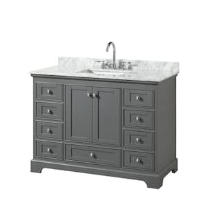 Deborah 48 in. W x 22 in. D Vanity in Dark Gray with Marble Vanity Top in Carrara White with White Basin