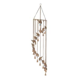 36 in. Brass Metal Elephant Windchime with Beads and Cone Bells