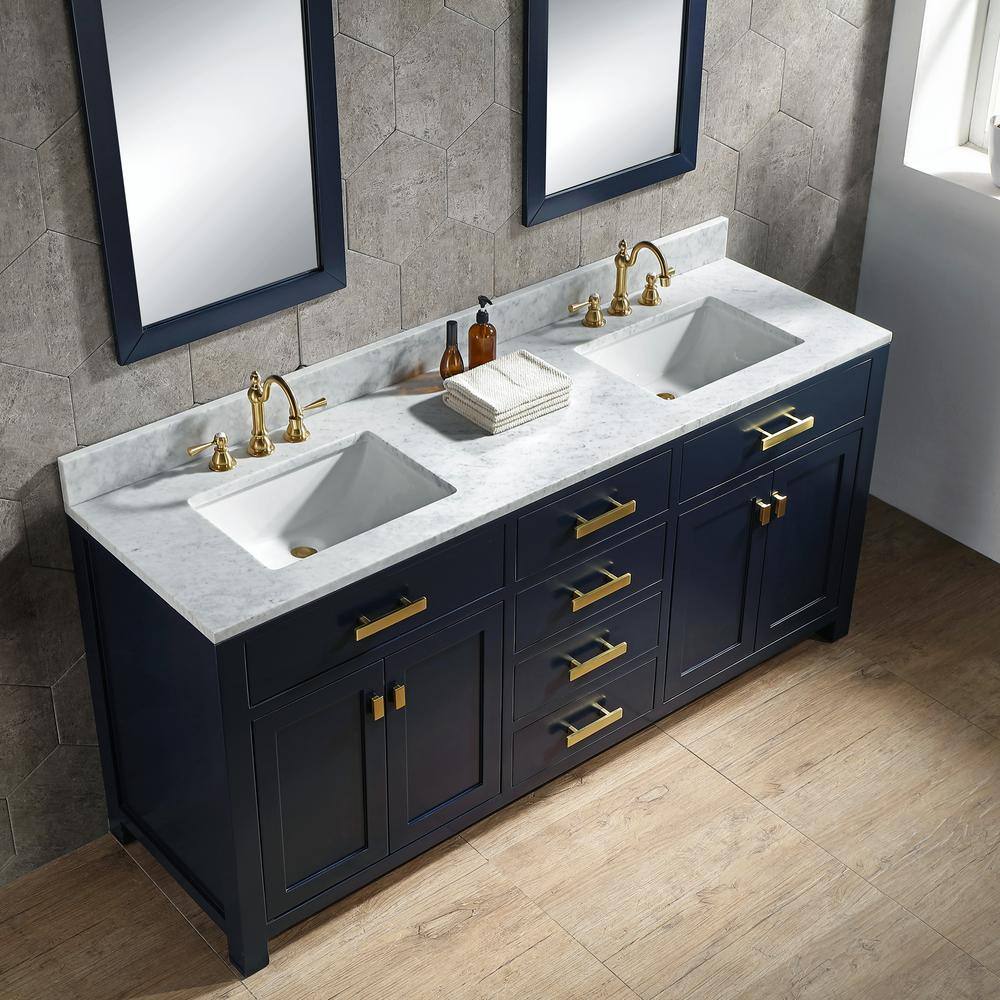 Madison 72" Monarch Blue Double Sink Vanity with Carrara Marble Top