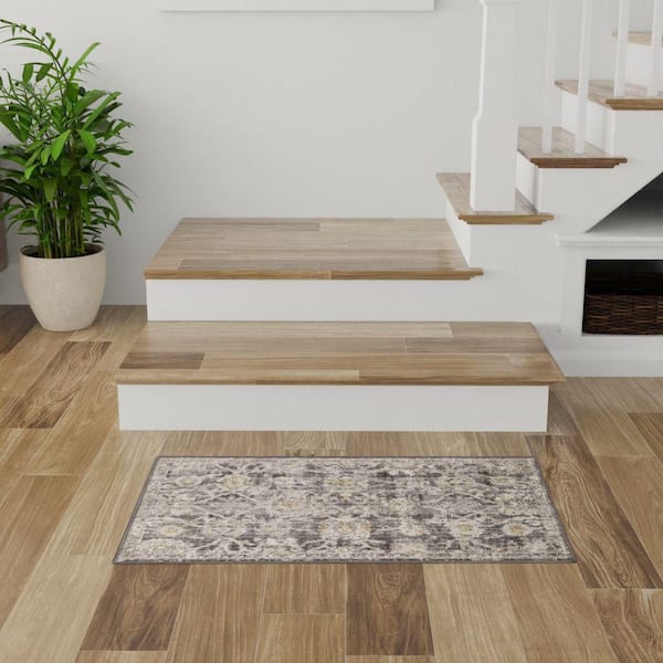 Oushak Home Charcoal 2 ft. x 4 ft. Floral Traditional Area Rug