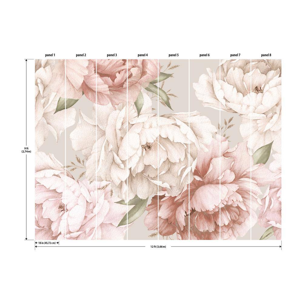 Pink and Cream Floral Peel and Stick Wallpaper Mural