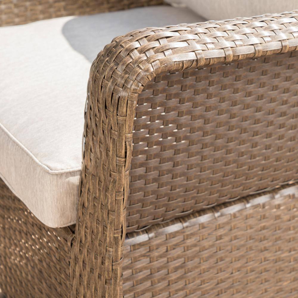 Brown Iron-Framed Wicker Swivel Lounge Chairs with Gray Cushions