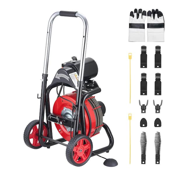 Drain Cleaning Machine 100 ft. x 3/8 in. Sewer Snake Machine Auto Feed, 370W Drain Auger Cleaner