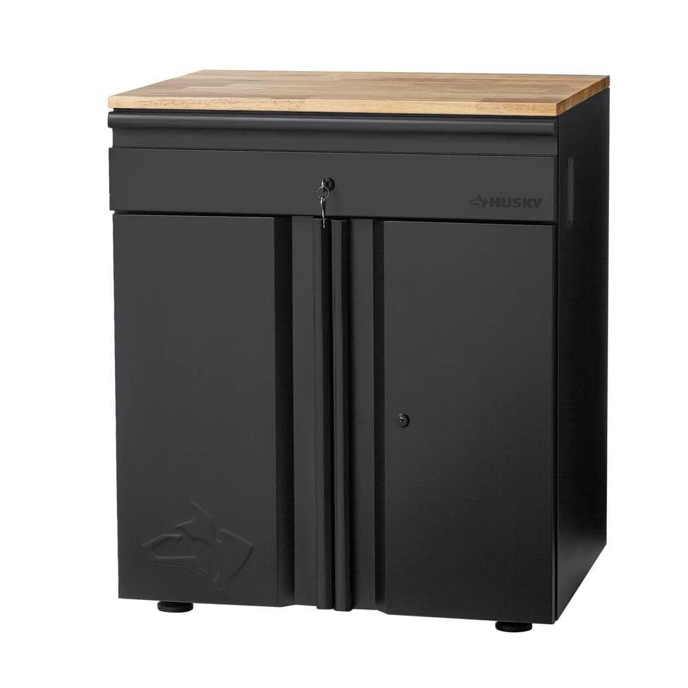 Husky Heavy Duty Welded 20-Gauge Steel 1-Drawer 2-Door Garage Base Cabinet in Black (28 in. W x 32 in. H x 21.5 in. D)