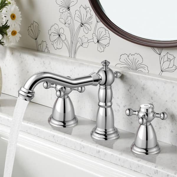 8 in. Widespread Double Handle Bathroom Faucet with Drain Kit Included-Anti-Fingerprint 3-Hole Sinks in Chrome