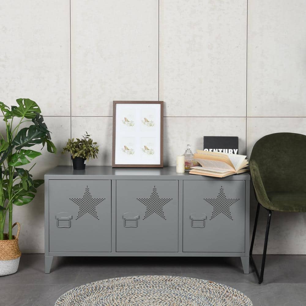 Homy Casa Matapouri 3-Door Dark Grey Star Metal Cabinet MATAPOURI DARK ...