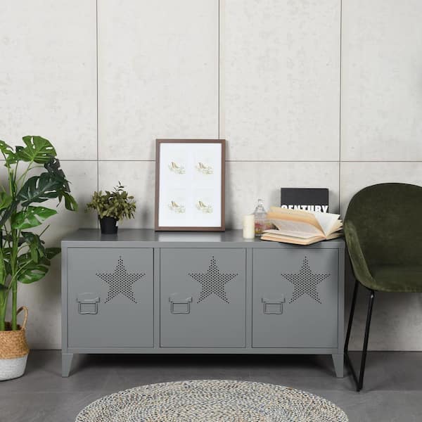 Homy Casa Matapouri 3-Door Dark Grey Star Metal Cabinet