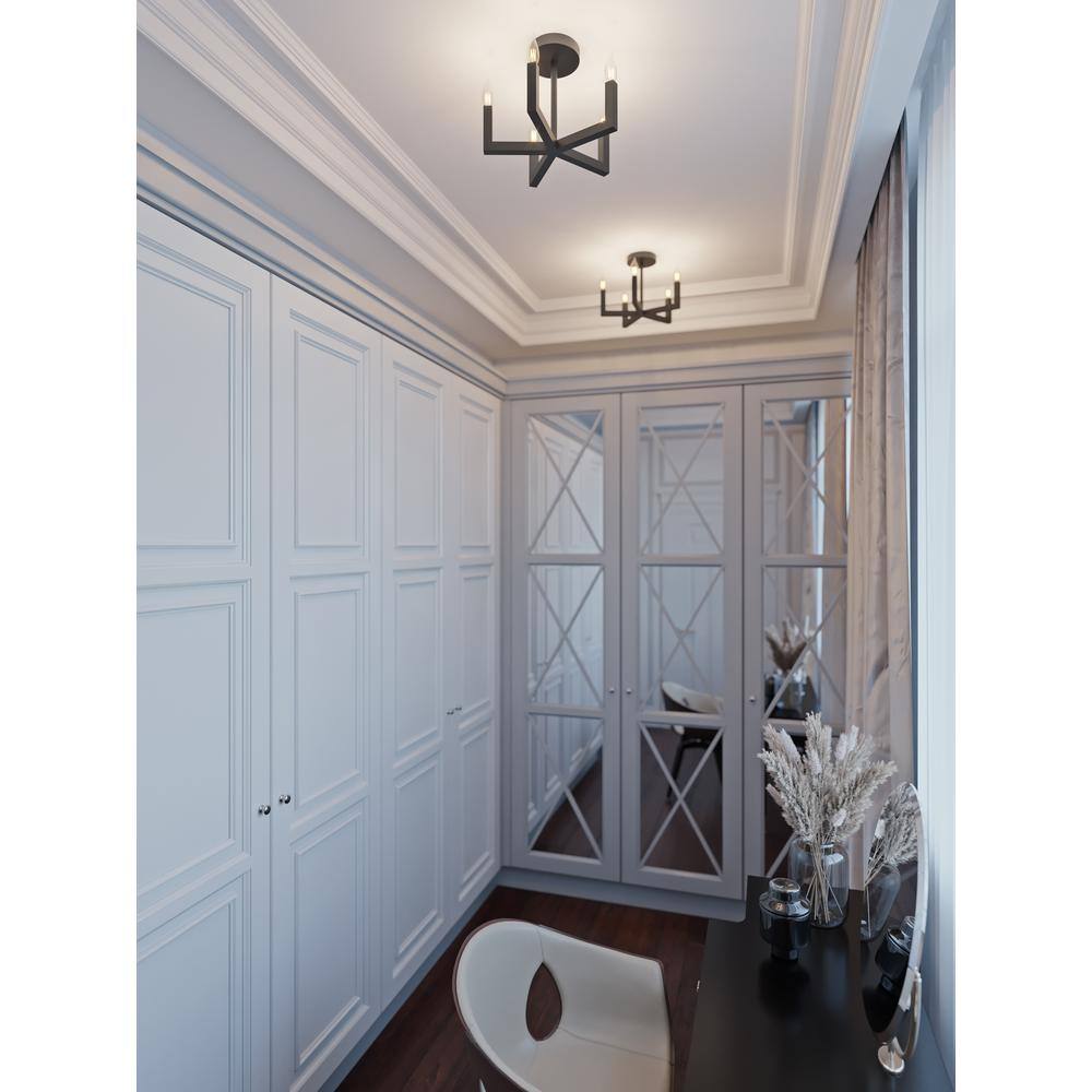 Modern Black Steel 5-Light Semi-Flush Mount Fixture