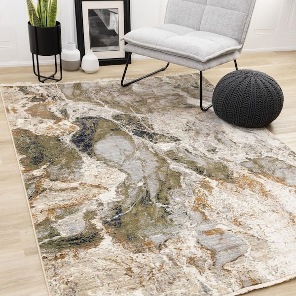 Solvyn Collections 8 ft. x 10 ft. Beige Distressed, Organic Indoor Area Rug