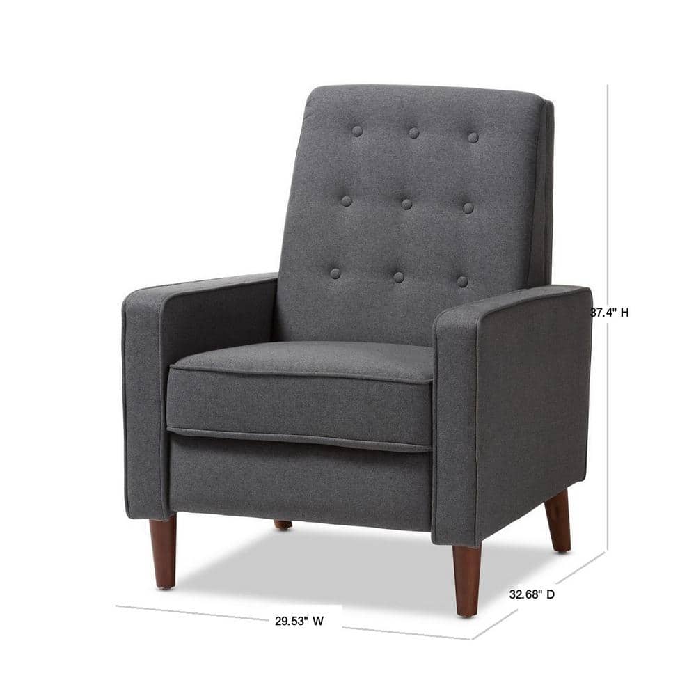 Mid-Century Modern Grey Fabric Wood Base Recliner Chair