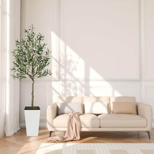 6 ft. Artificial Olive Tree with White Square Planter Natural Trunk and Lifelike Fruit Fake Tree for IndoorOutdoor Decor