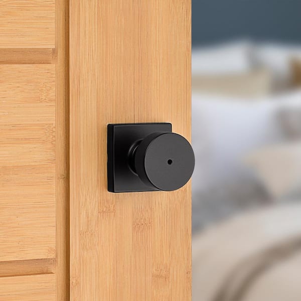 Kwikset Pismo Square Matte Black Bed/Bath Door Knob with Lock