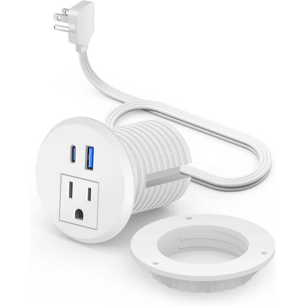 1-Outlet AC 20-Watt Desktop Power Grommet with 2-USB Ports and 6 ft. Cable 