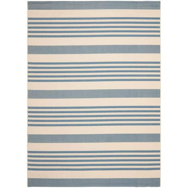 Indoor Door Mat Beige & Blue Stripes - Colorful Sisal Rug