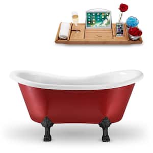 62 in. Acrylic Clawfoot Non-Whirlpool Bathtub in Glossy Red With Matte Black Clawfeet And Polished Gold Drain