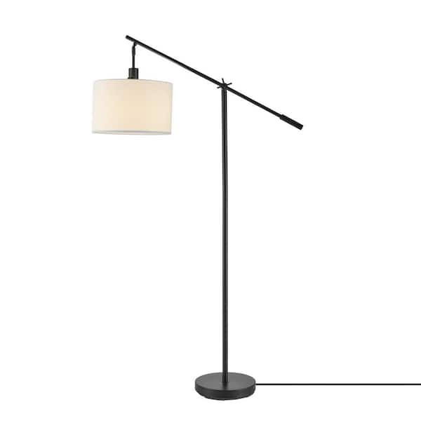 Globe Electric Avellino 66 in. Matte Black Balance Arm Floor Lamp with White Linen Shade