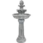 42 in. White Ornate Elegance Tiered Outdoor Solar Water Fountain with Backup Battery and LED Light