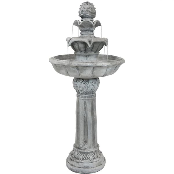 Sunnydaze 42 in. White Ornate Elegance Tiered Outdoor Solar Water Fountain with Backup Battery and LED Light