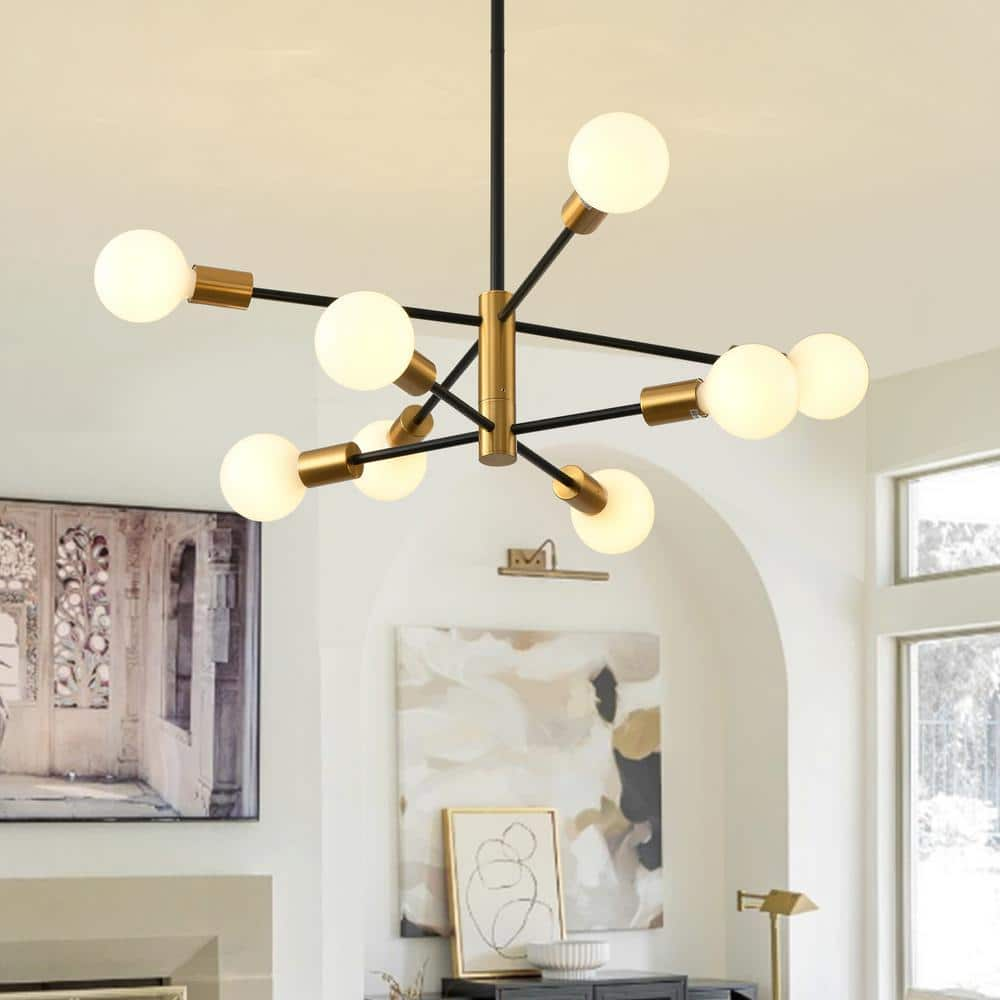 Magic Home 8-Light Modern Height Adjustable Sputnik Chandelier Black ...