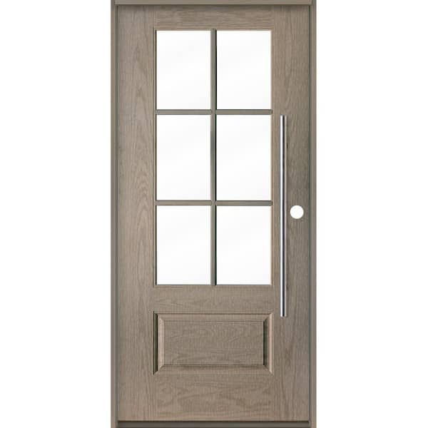 Krosswood Doors Faux Pivot 36 in. x 80 in. 6-Lite Left-Hand/Inswing Clear Glass Oiled Leather Stain Fiberglass Prehung Front Door