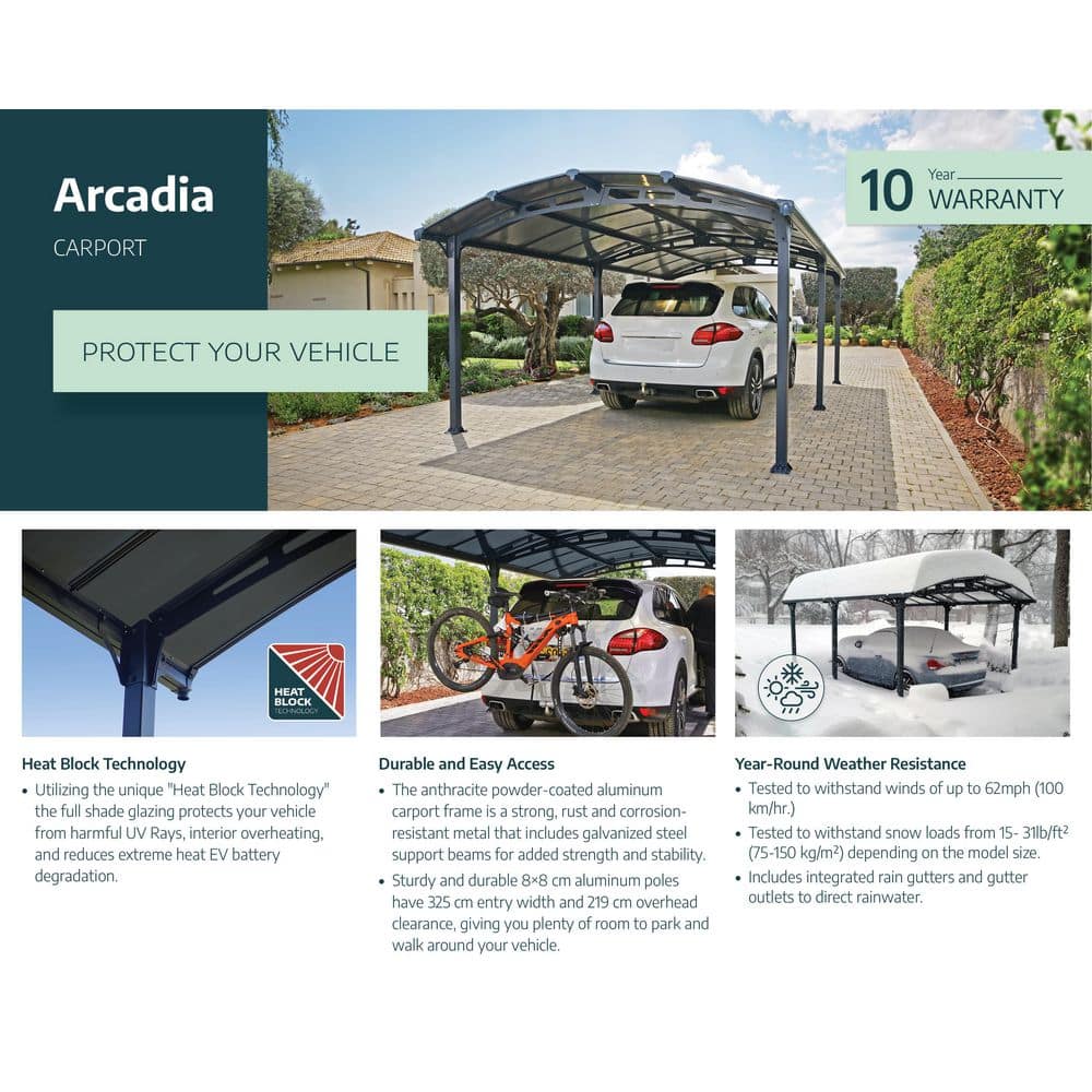Arcadia 12' x 14' Gray Polycarbonate and Metal Carport Kit