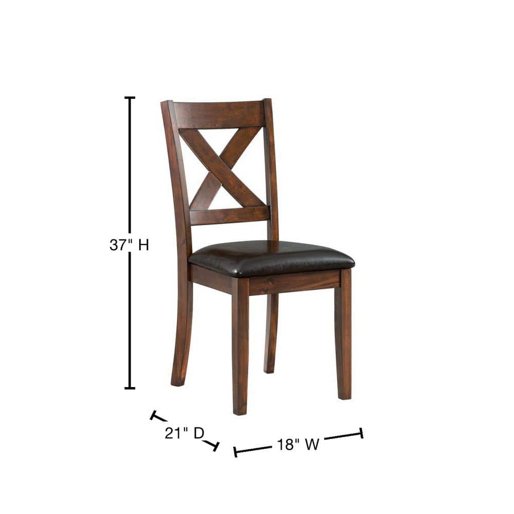 Cherry Faux Leather Upholstered Cross Back Side Chair Set