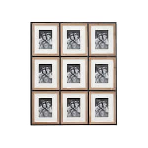 5 in. x 7 in. Large Metal and Wood Wall Art Photo Display with 9 Rectangular Wood Picture Frames