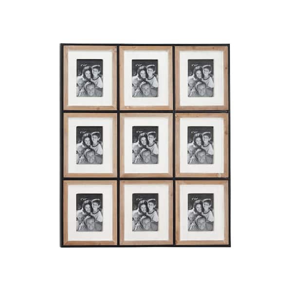 Litton Lane 5 in. x 7 in. Large Metal and Wood Wall Art Photo Display with 9 Rectangular Wood Picture Frames