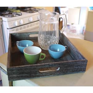 Decorative Square Wooden Brown Tea or Coffee Serving Tray with Handles (Set of 2)