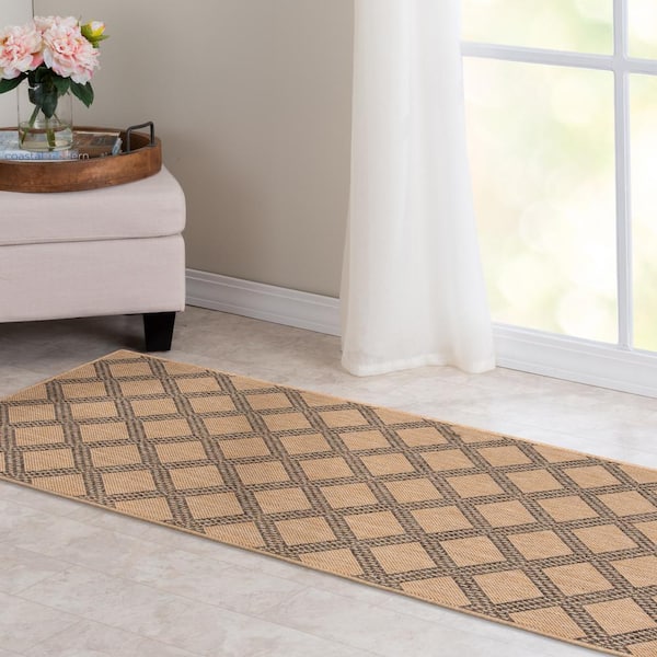 Stratford Santorini Diamond Natural/Pebble 26 in. x Your Choice Length Stair Runner Rug