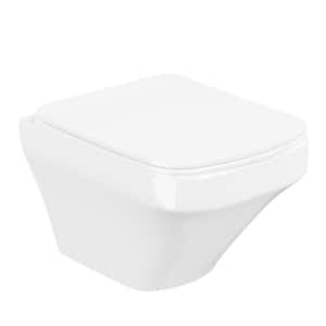 Wall-Mounted Toilet 1-Piece 0.8/1.6 GPF Dual Flush Square Toilet in White