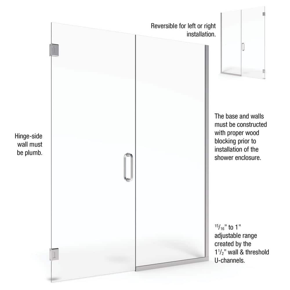 Celesta 46" x 76" Frameless Clear Glass Chrome Shower Door