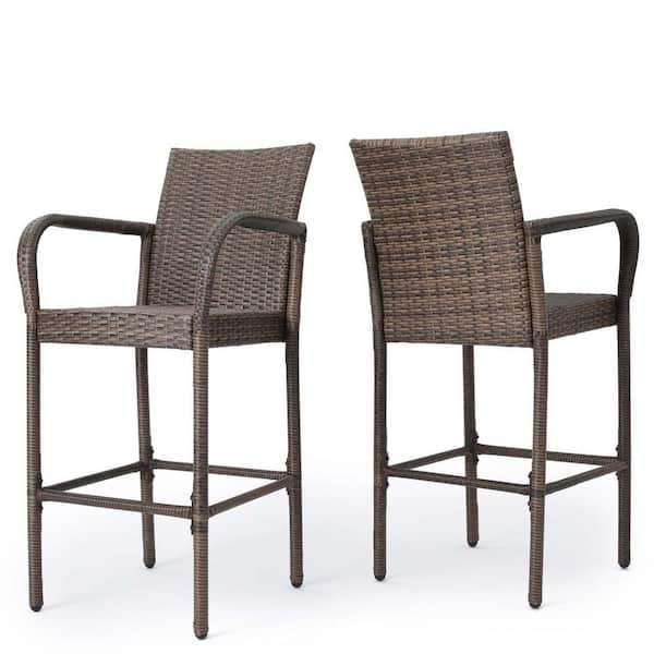 Tunearary Dark Brown Wicker Contemporary Outdoor Bar Stool (2-Pack)