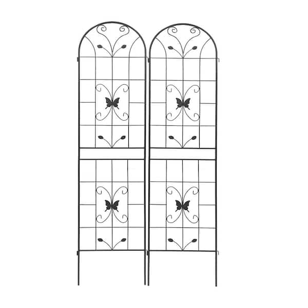 Runesay 86 .7 in. H Iron 2-Pack Metal Garden Trellis Rustproof Trellis for Climbing Plants Outdoor Flower Support in Black