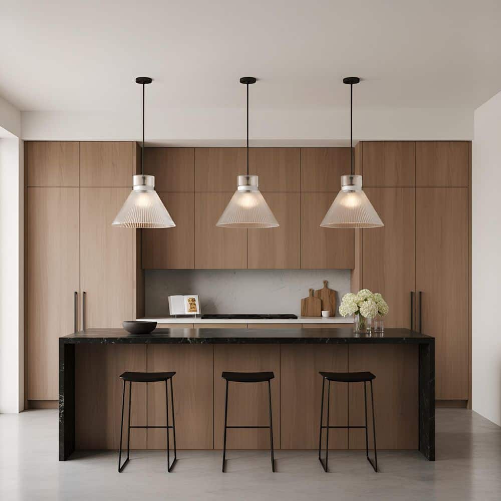 Liouet 18 in. W x 13.5 in. H 1-Light Midnight Black Transitional Pendant Light with Clear Ribbed Glass Shade price history on PriceWatchPro