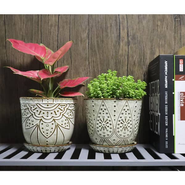 OGETFUUR 6 in. Beaded Ceramic Planter with Drainage Hole and