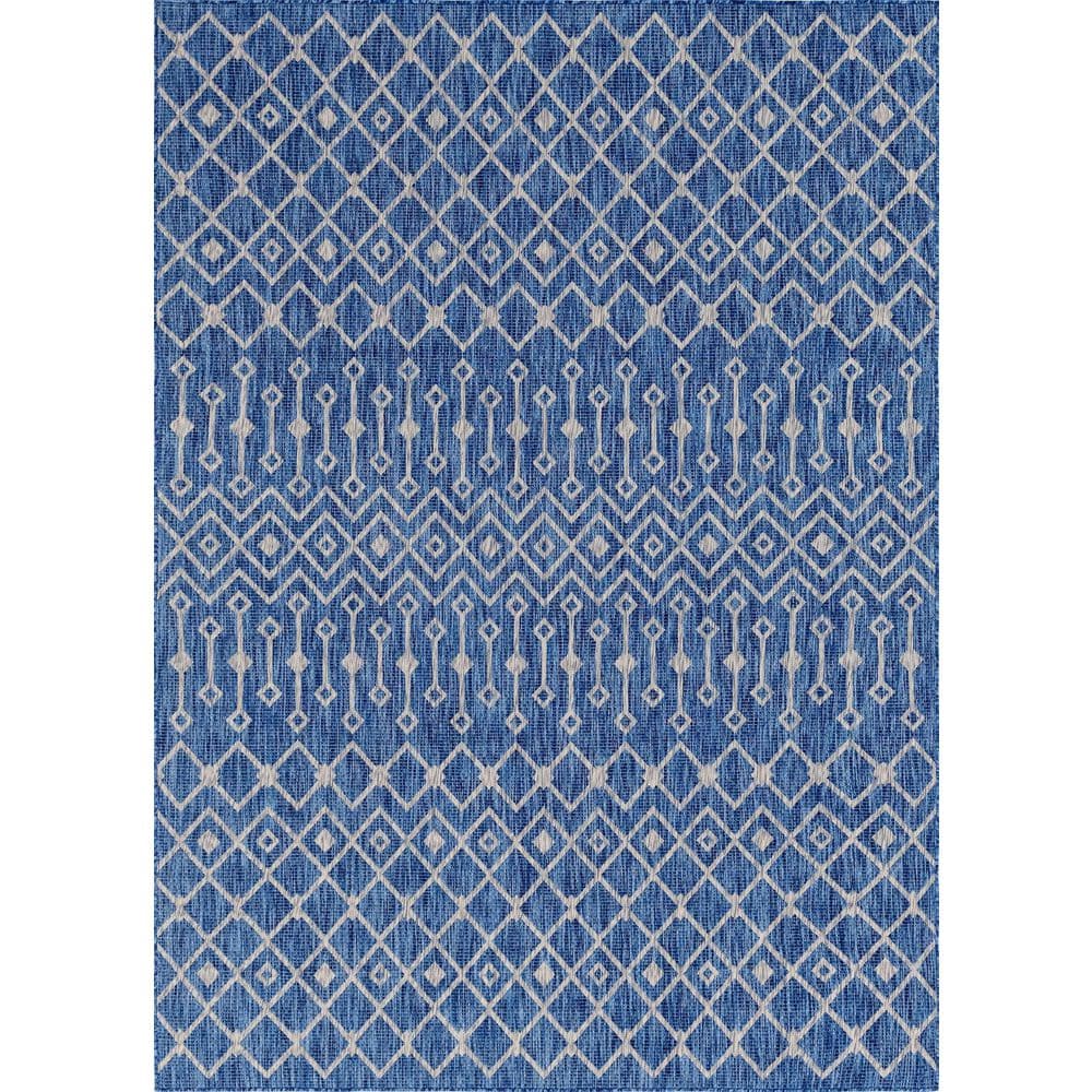 Blue Rectangular Outdoor Trellis Synthetic Area Rug