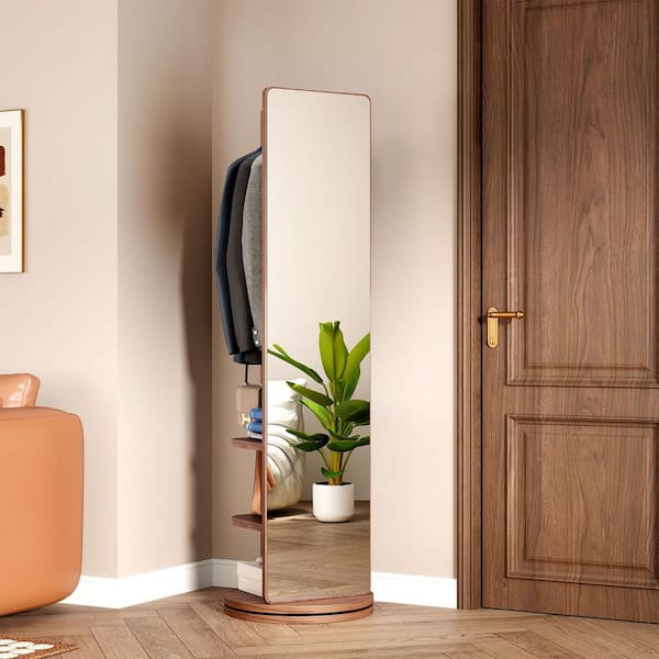Unbranded 65.7 x 17.7 in. Full-Length Dressing Standing Mirror Floor Mirror with Rear Storage Shelves the Living/Bedroom (Walnut)