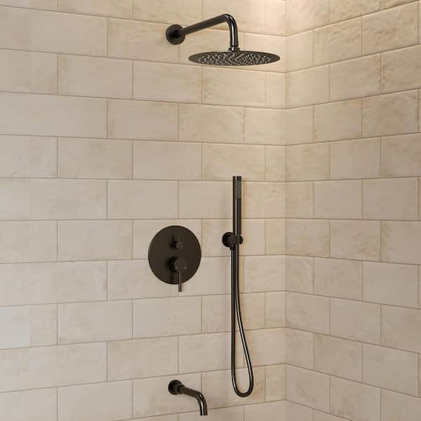 Pressure Balance Single Handle 3-Spray Shower Faucet 2.5 GPM with Anti Scald in Matte Black