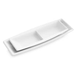 Series Blance 2-Piece Ivory White Porcelain With Rectangular Plate and Dish Dinner Set