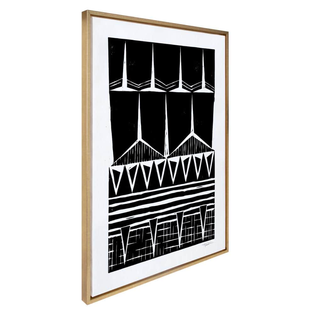 Modern Black and White Geometric Canvas Print with Gold Frame