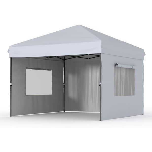 10 ft. x 10 ft. Instant Pop Up Canopy Tent Sun Shelter in Gray with 3 Removable Sidewalls and Adjustable Height