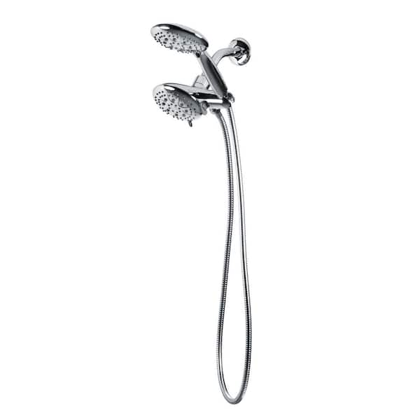 PULSE Showerspas Fusion 5-Spray Pattern 2.5 GPM 5 in. Shower Wall Mount Dual Showerhead and Handshower in Chrome