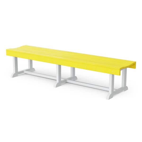 Heritage 68 in. Lemon Yellow and White HDPE Plastic Outdoor Patio Backless Bench